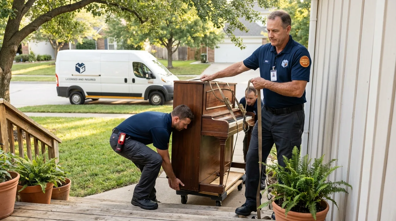 Licensed piano movers securing grand piano in Valley View, PA