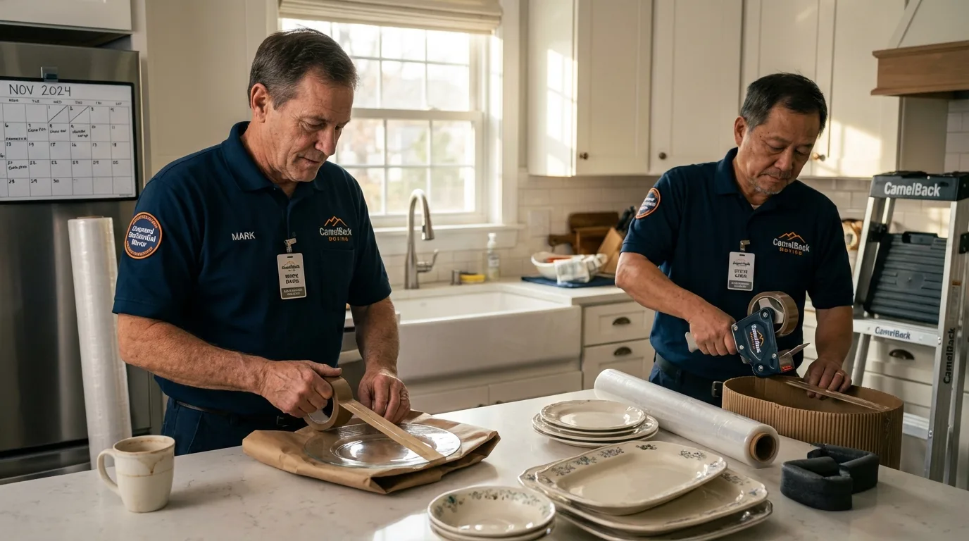 Professional crew packing kitchen dishware in Valley View, PA